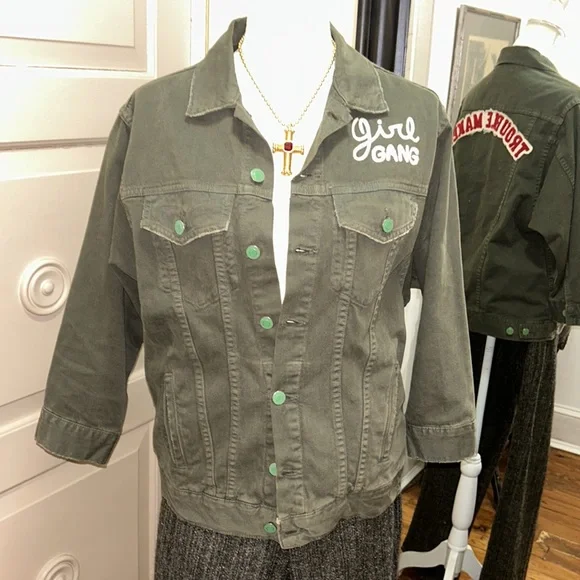 RARE SANDRINE ROSE sz S “troublemaker/girl gang” button front jacket 3/4 sleeves - Picture 3 of 12